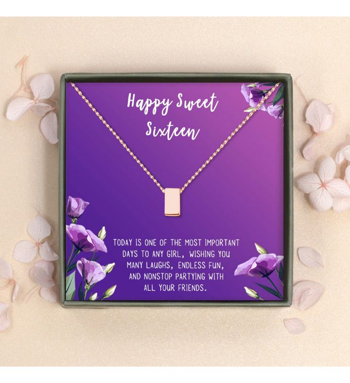 Happy Sweet Sixteen Dainty Cube Birthday Pendant Necklace